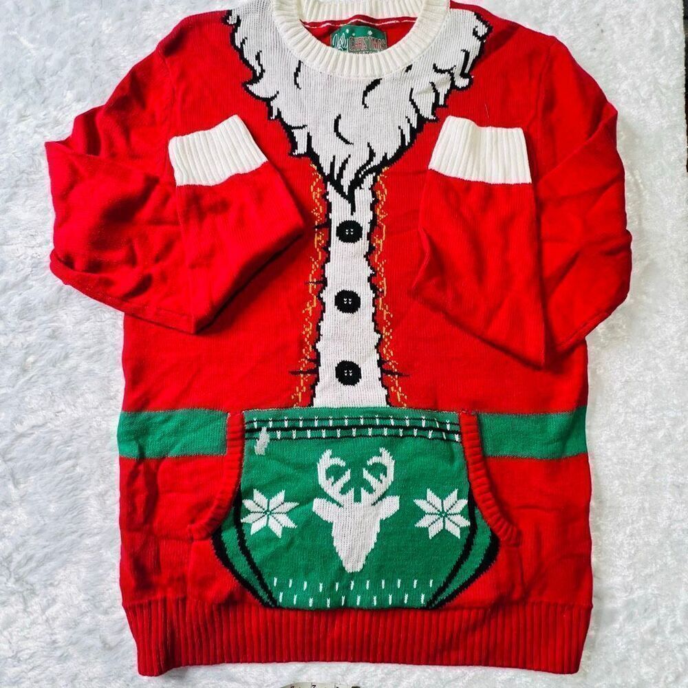 Ugly Christmas Sweater Womens Red White Santa Suit Knit Holiday Sweater XL NWOT